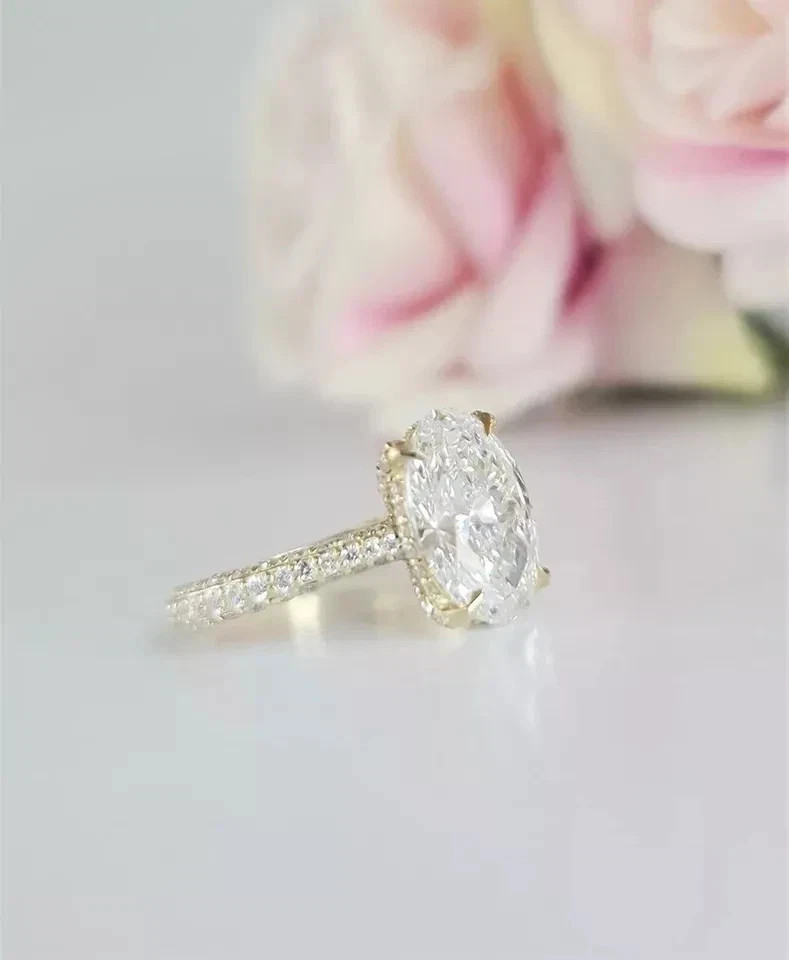 IGI Certified Diamond Ring Lab Grown 2.70 Ct Oval Cut 14k Yellow Gold VVS E F