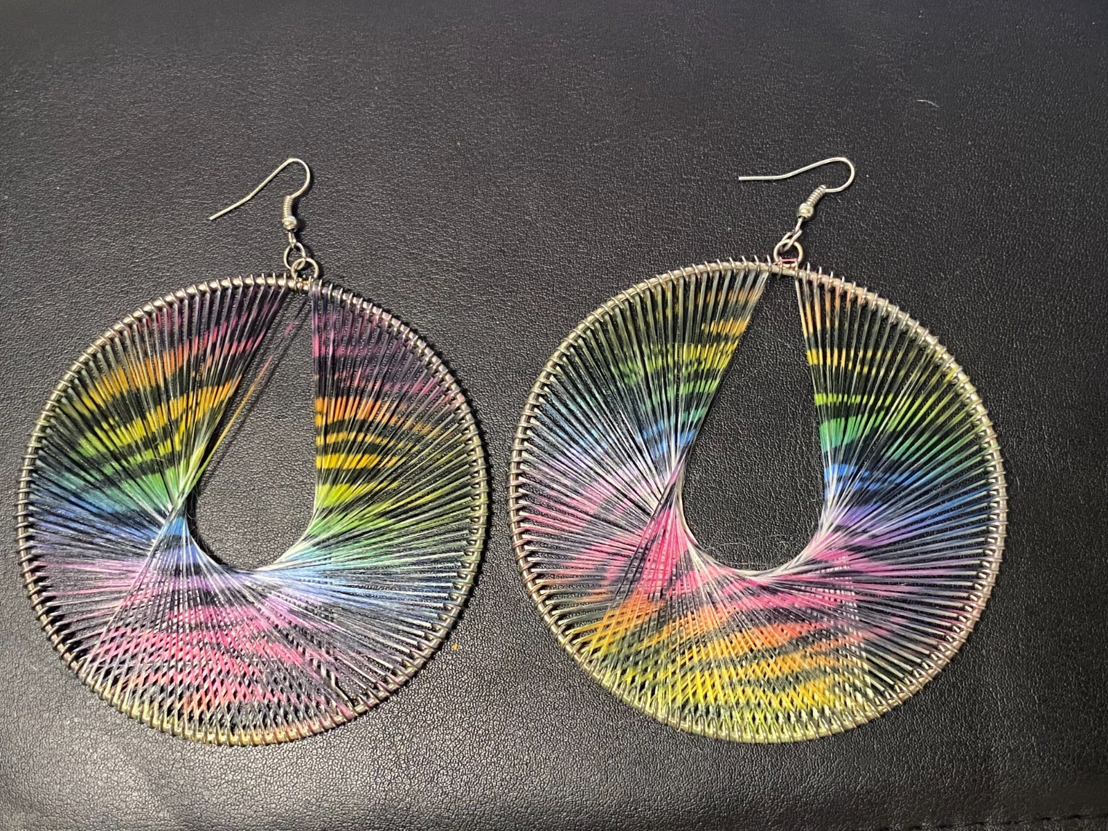 Boho String-Wrapped Geometric Wire Hoop Peruvian Style Rainbow Earrings
