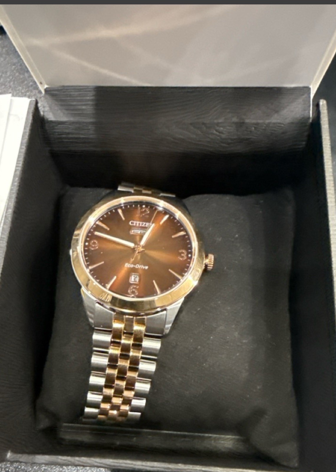 Citizen Rolan Eco-Drive Brown Dial Two Tone Steel Men’s Watch AW0156-57X