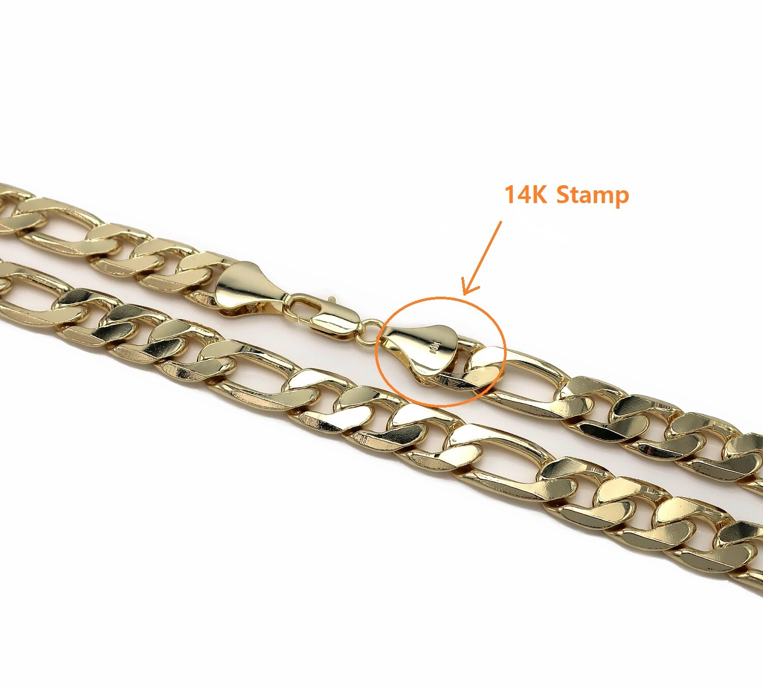 12mm Italian Figaro Link Chain Necklace Bracelet 14k Gold Plated
