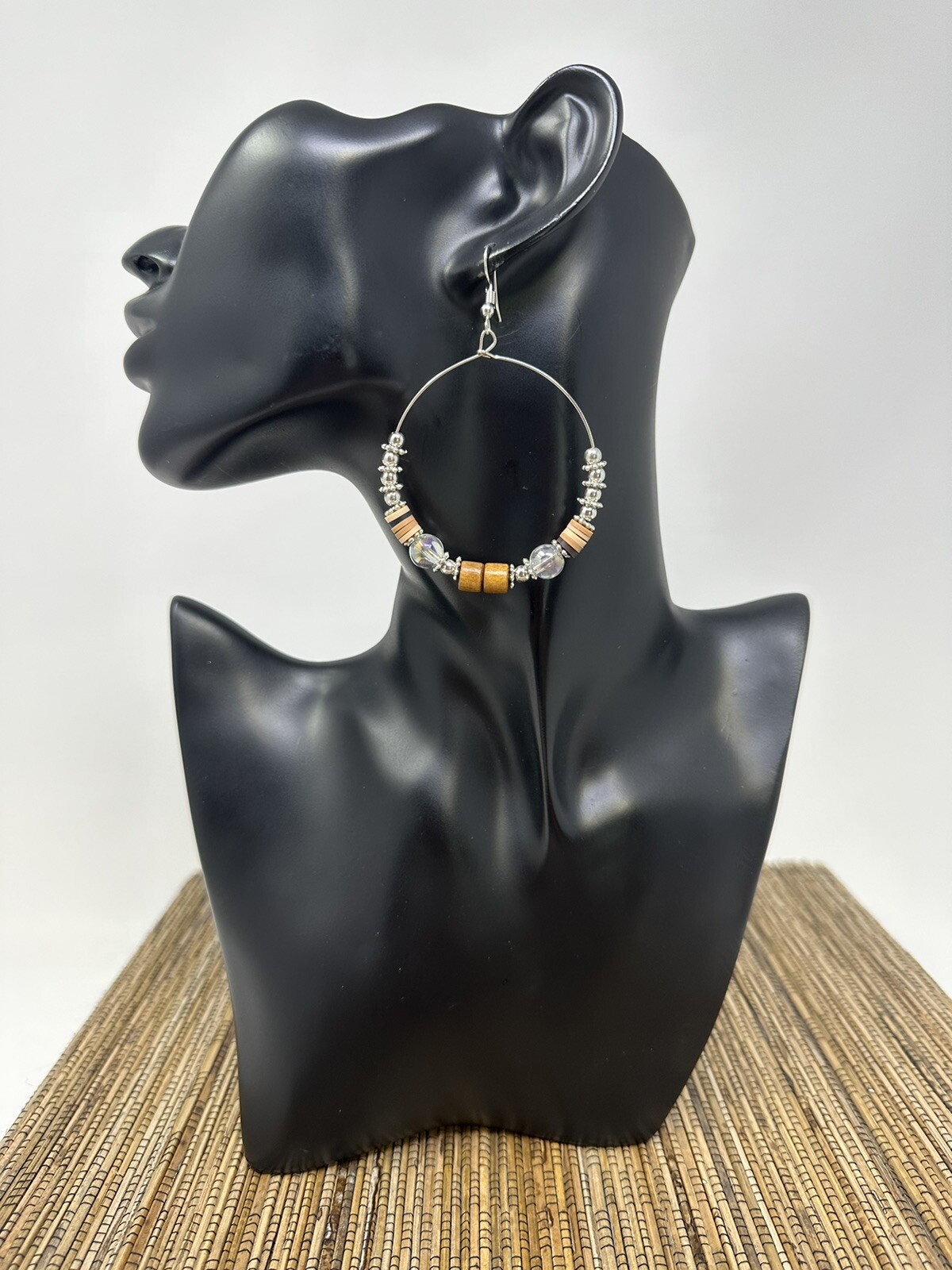 Silver tone boho hoop earrings handmade with wire and beads bohemian earrings