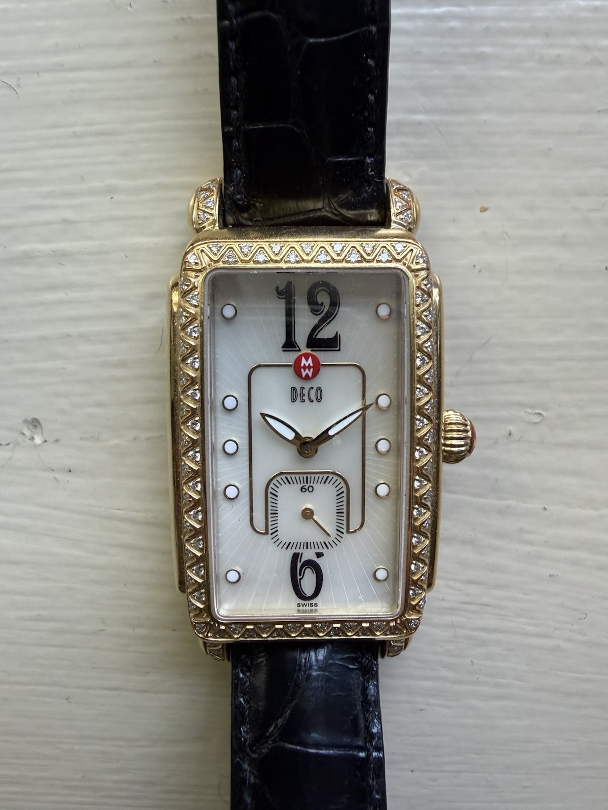 Michele Deco Diamond Gold Tone Watch Authentic New Battery