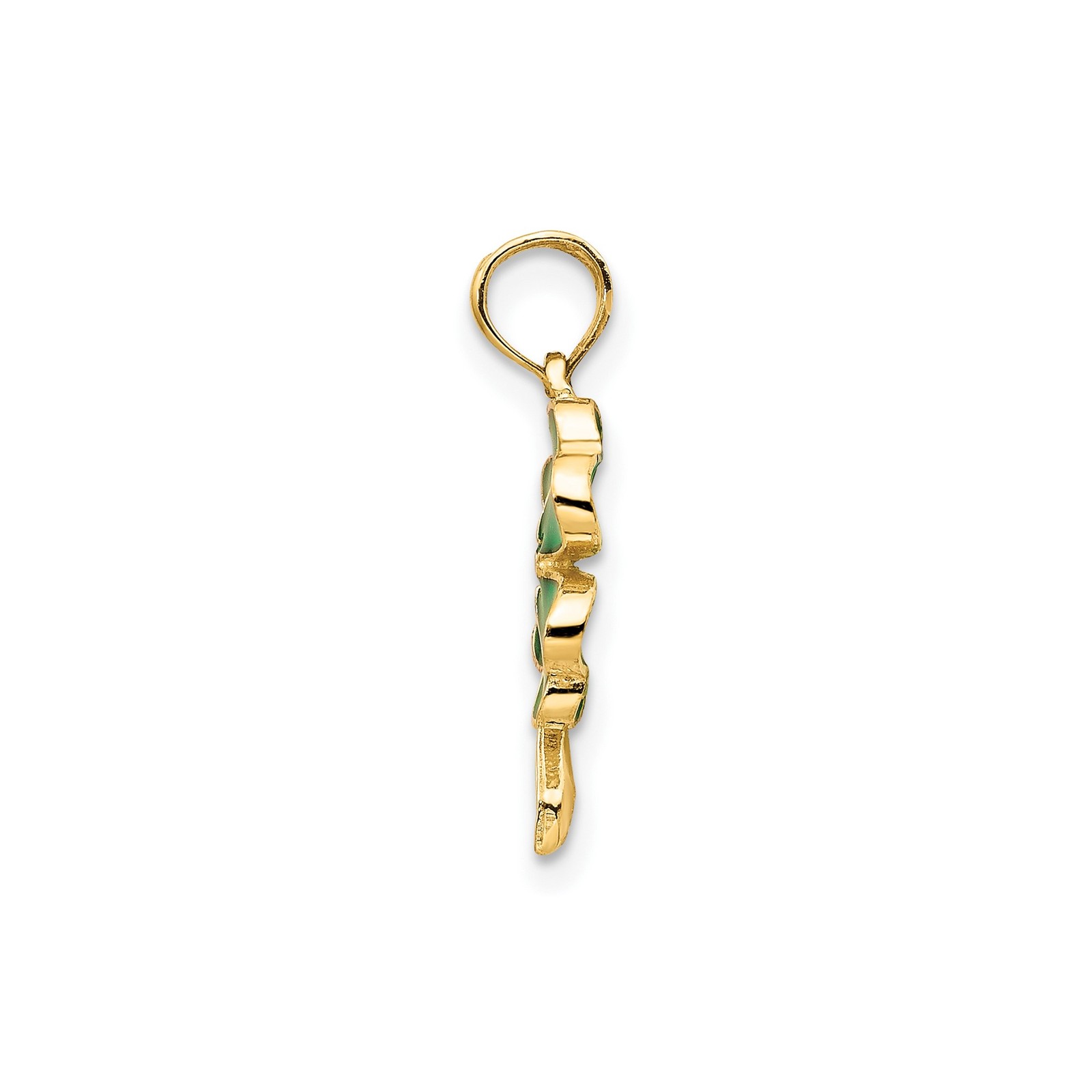 10k Yellow Gold Four-Leaf Clover Pendant Green Enamel Charm for Necklace Irish