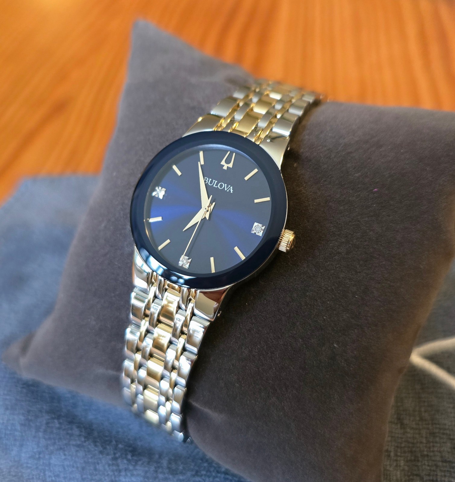 Bulova Women’s Watch, $475 MSRP, Diamonds, Blue Dial/Bezel, Japan, 30mm, 98P190