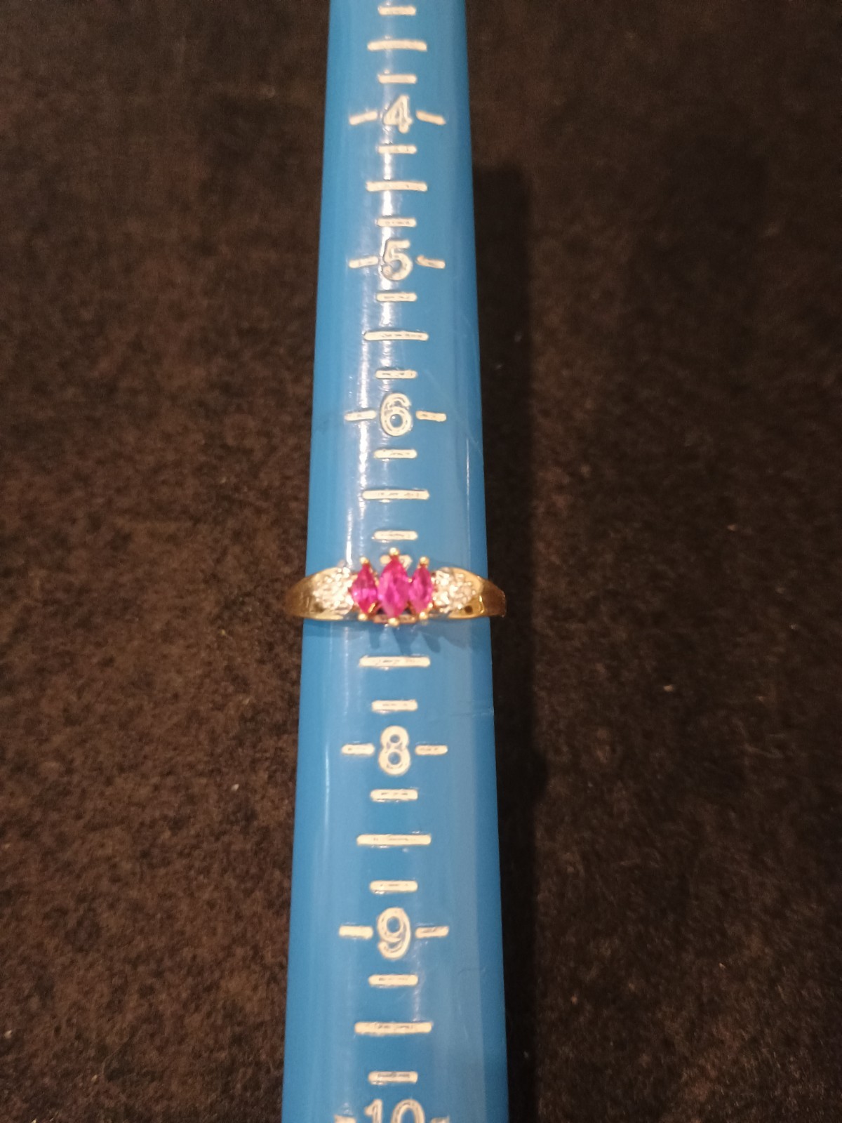 Vintage 10K Yellow Gold Marquise Ruby & Diamond Accent 1.72g Band Ring Size 7.25