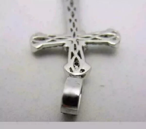 3Ct Round Cut Black Diamond Cross Pendant 14K White Gold Over