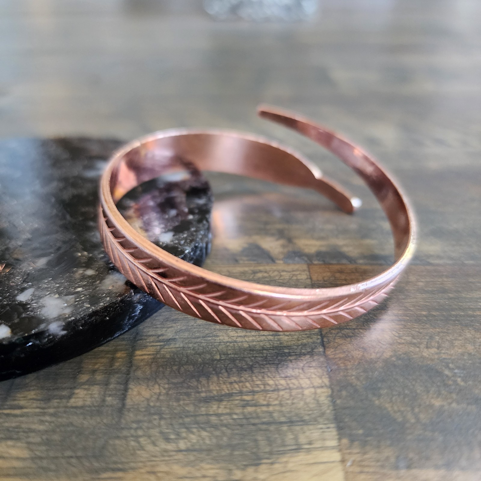 Pure Copper Feather Bracelet Bangle Adjustable 10 mm Wide 20g Open Cuff