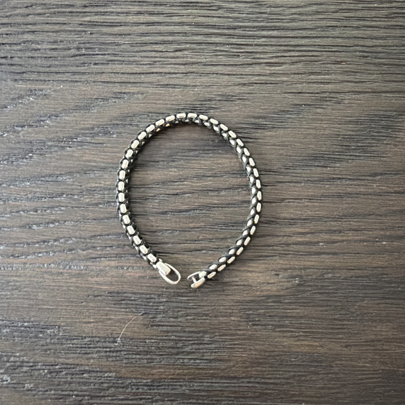 David Yurman 5mm Box Chain Bracelet .925 Sterling Silver and Black Nylon Cord