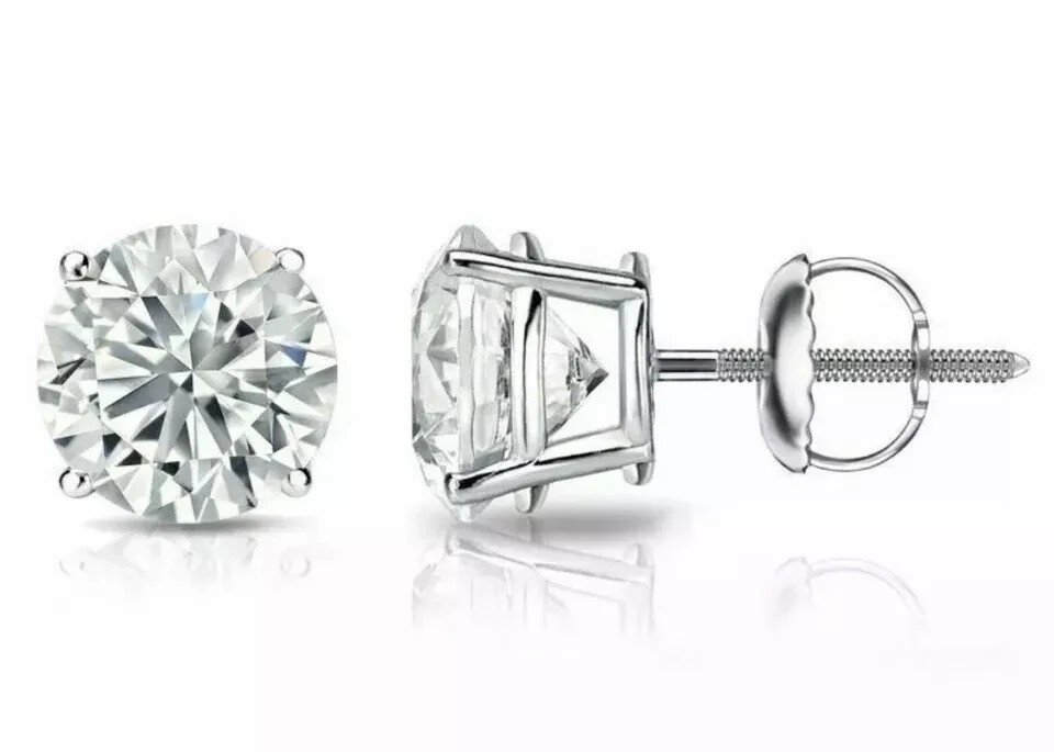 4.00 Ct Round Cut FL/D Lab Created Stud Earrings 14k White Gold 8mm Screw Back