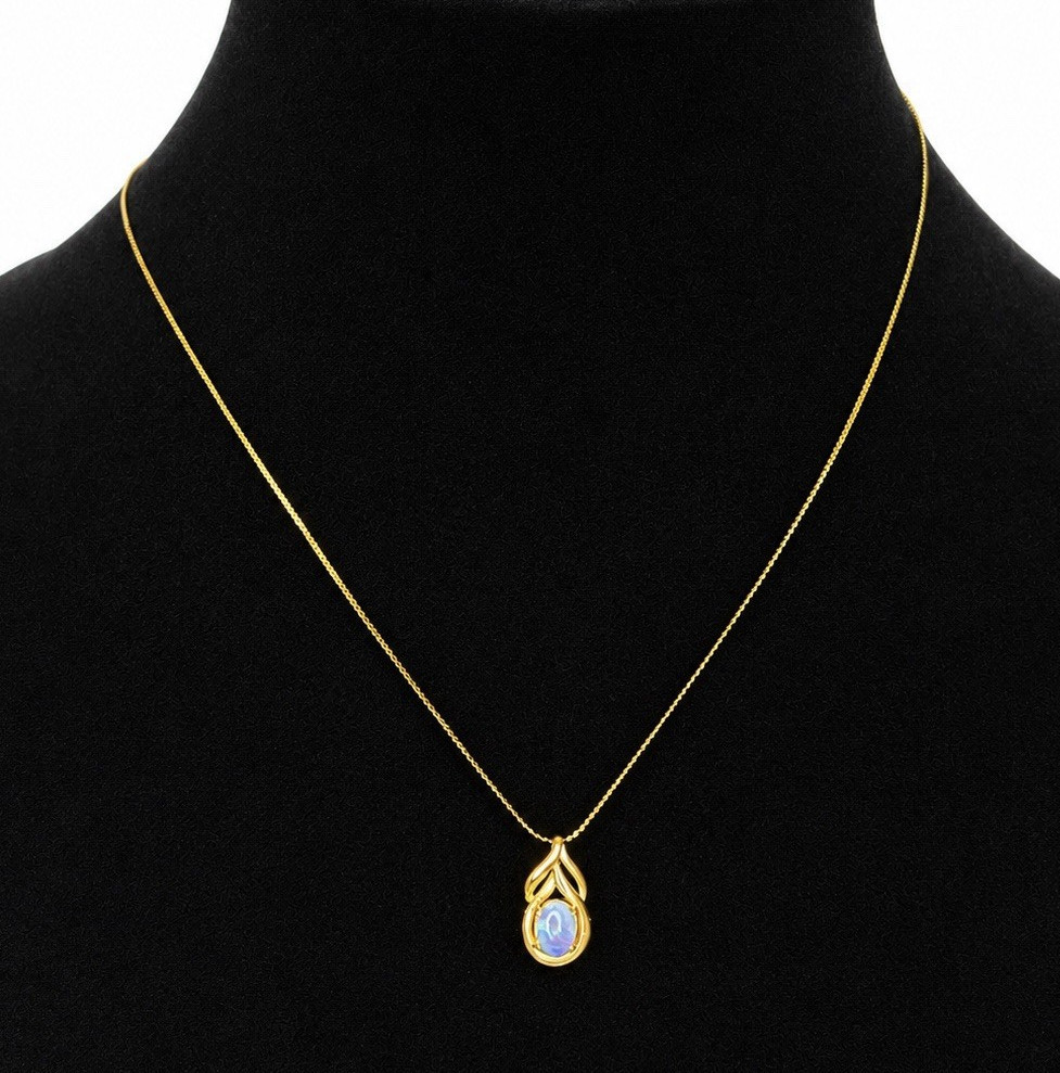 Vintage Gold Tone Faux Opal Pendant Necklace (c. 1985–1995)