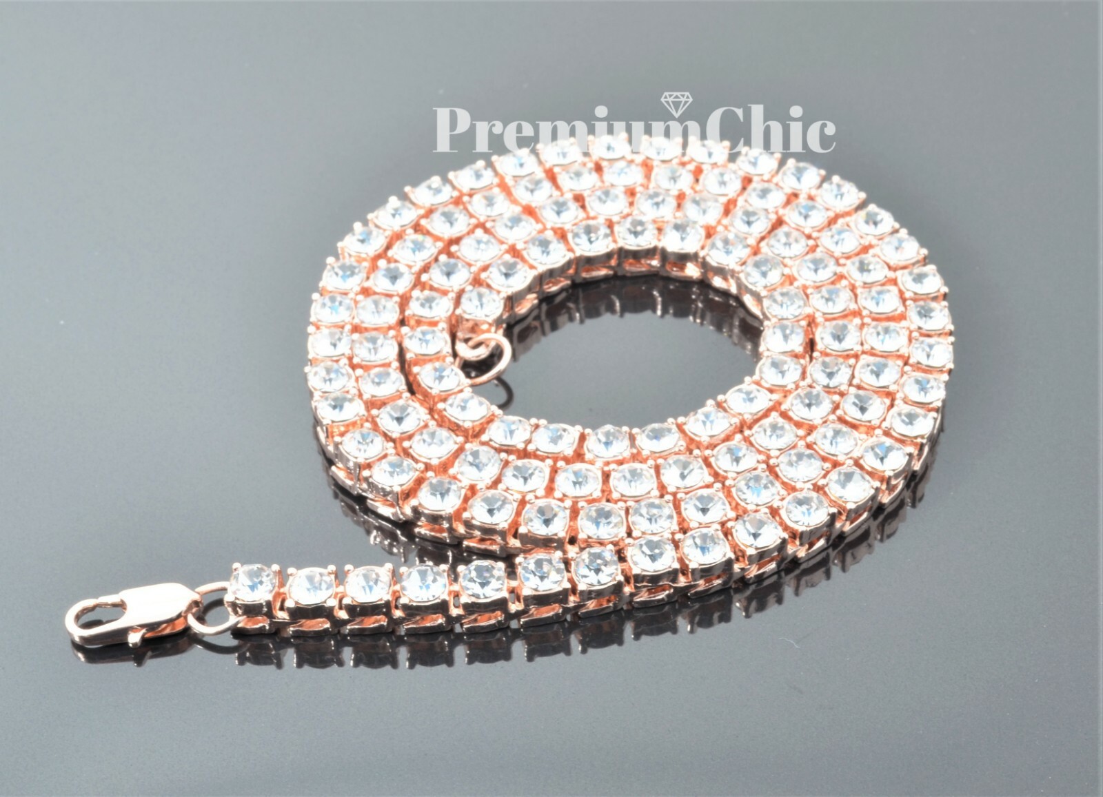 Tennis Chain Choker ICED CZ Stones Mens HipHop Necklace Rose Gold Plated Jewelry