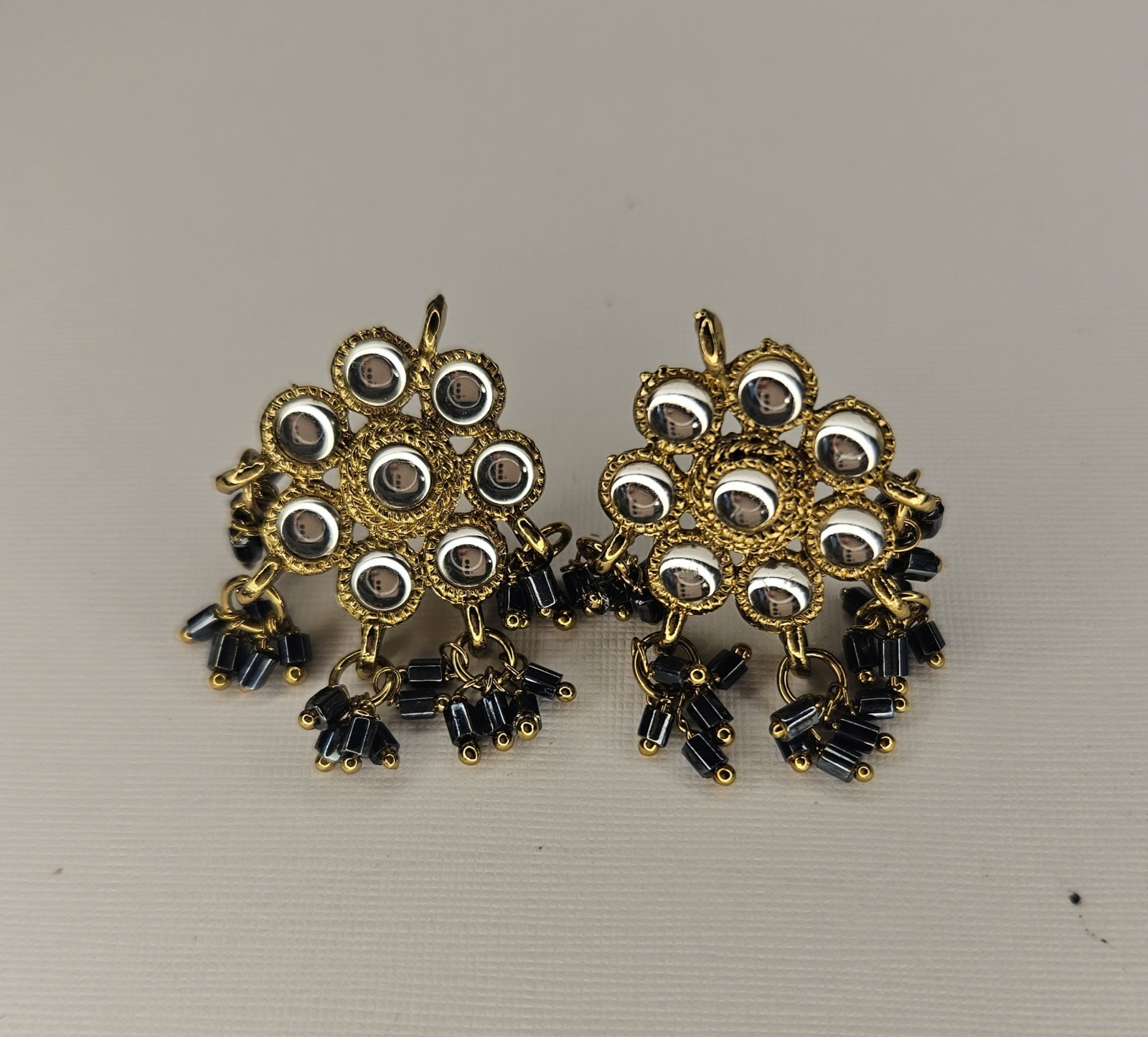 Gold Tone Clear Round Crystal Bezel Chandelier Dangle Earrings
