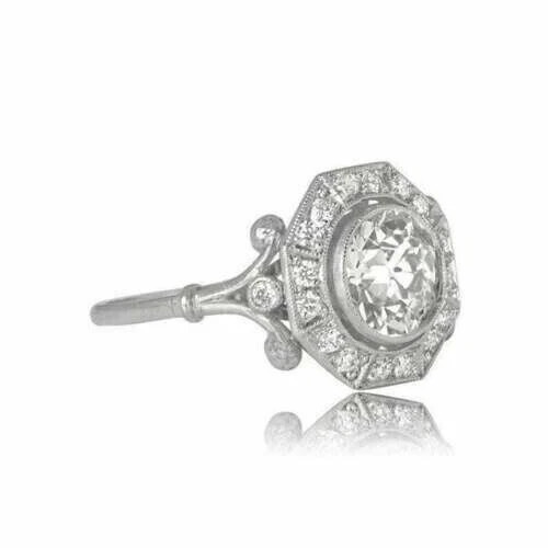 Art Deco Vintage Style Lab Created Diamond 14K White Gold Finish Engagement Ring