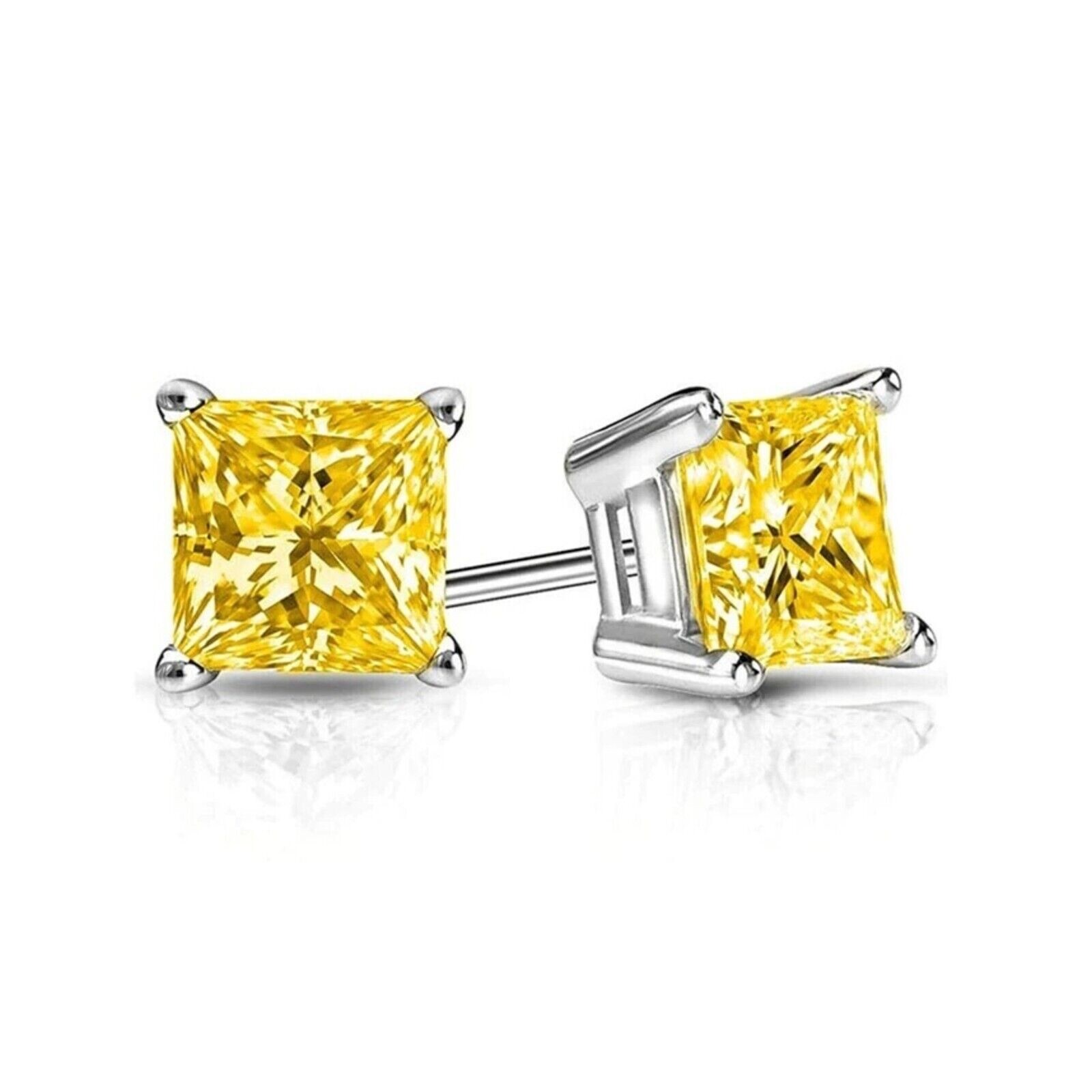 .50 ct. Genuine Canary Yellow Sapphire Princess Stud Earrings – Sterling Silver