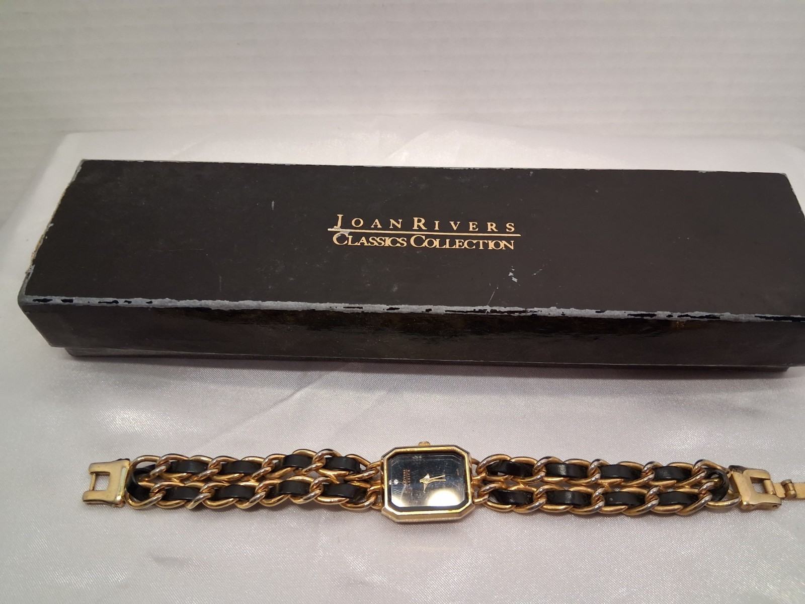 Joan Rivers Classics Collection Quartz Square Black Dial Gold/Black Bracelet Box
