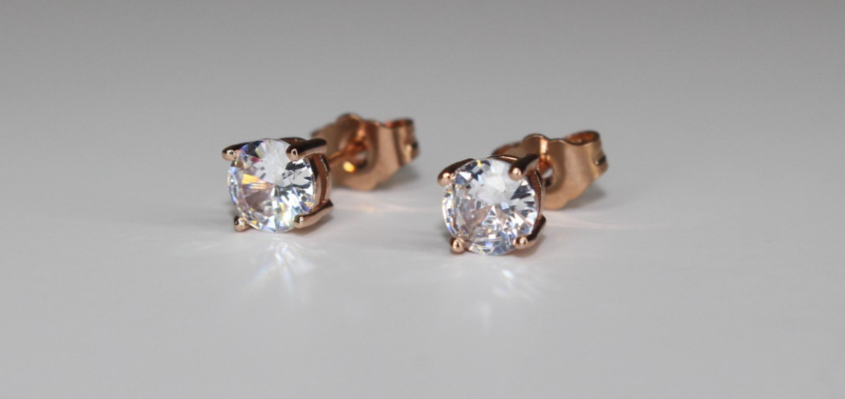 4mm GENUINE 14k ROSE GOLD Vermeil Stud Earrings .50ctw Lab Sim VVS Diamonds