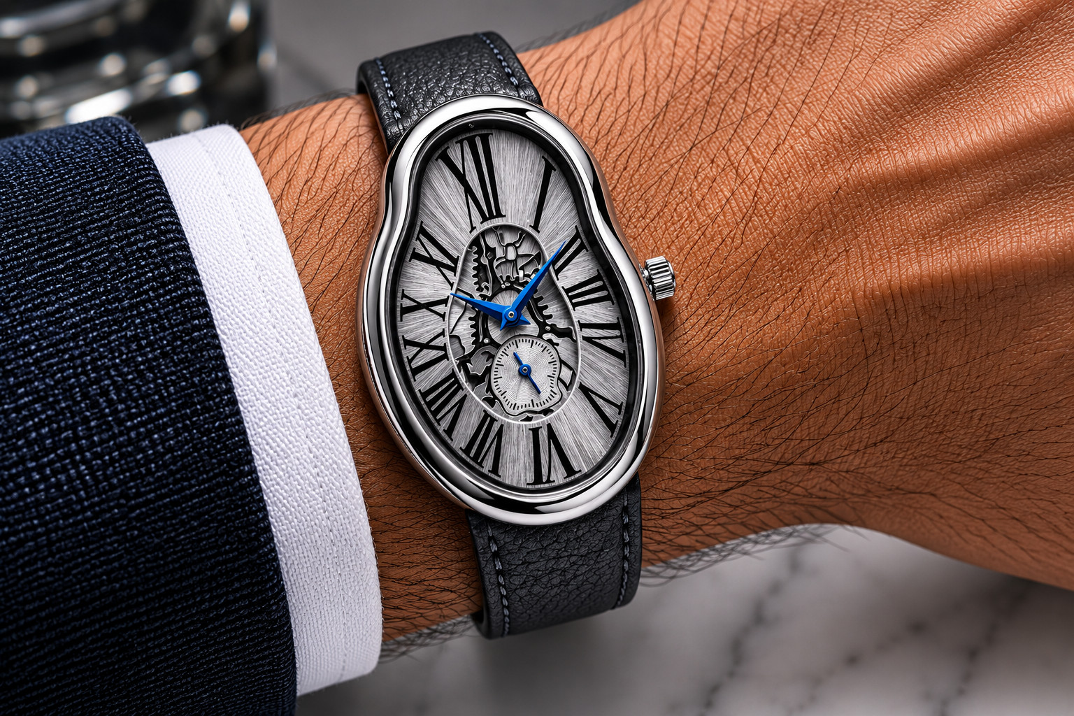 Men’s Abstract Melting Watch Asymmetric Masculine Soft Gifts Watch with Subdial