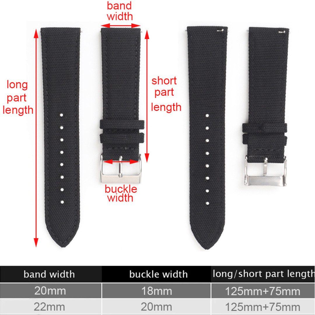 18mm 19mm 20mm 21mm 22mm 24mm Waterproof Sailcloth Watch Strap Two-Sided Nylon