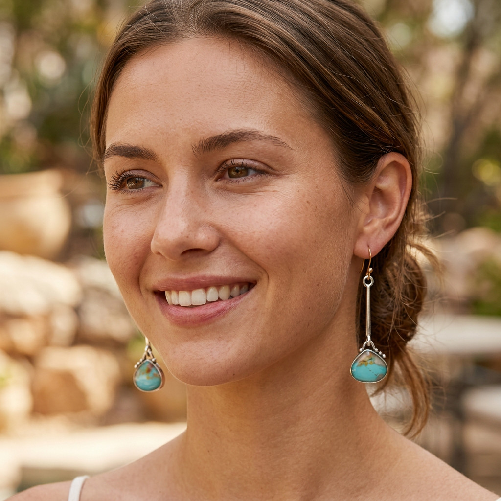 Boho Turquoise Drop Earrings Set 2 Pairs Silver Gold Tone Stone Dangle Gift