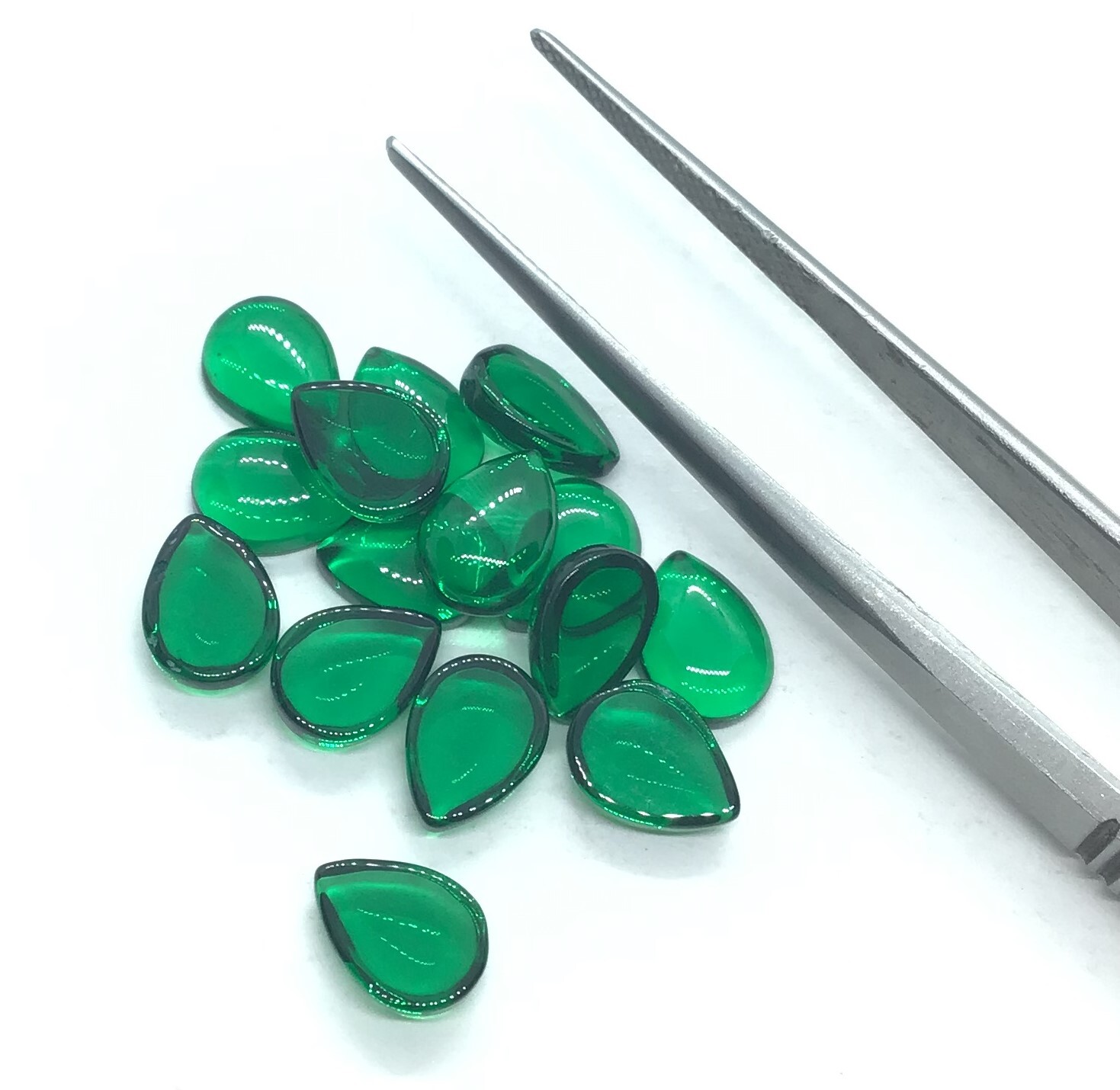 AAA Green Emerald Pear Flat Back Cabochon Synthetic Loose Gemstone Calibrated