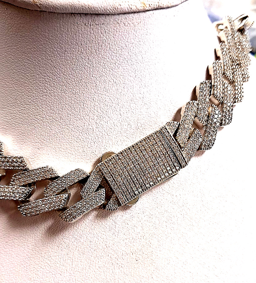 STERLING SILVER & MOISSANITE CUBAN LINK NECKLACE (22.5″ in) 148.83GR