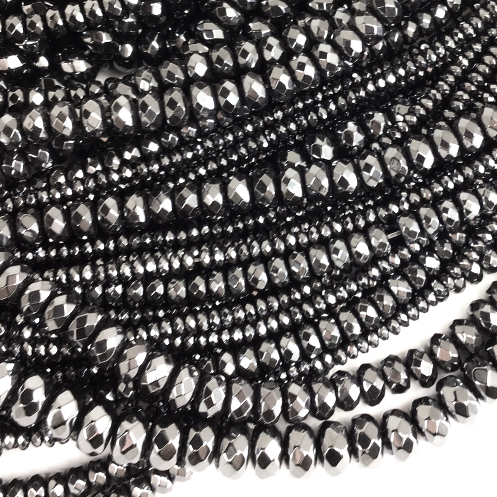 Shiny Black Hematite Faceted Rondelle Spacer Loose Beads 15″ 3mm 4mm 6mm 8mm