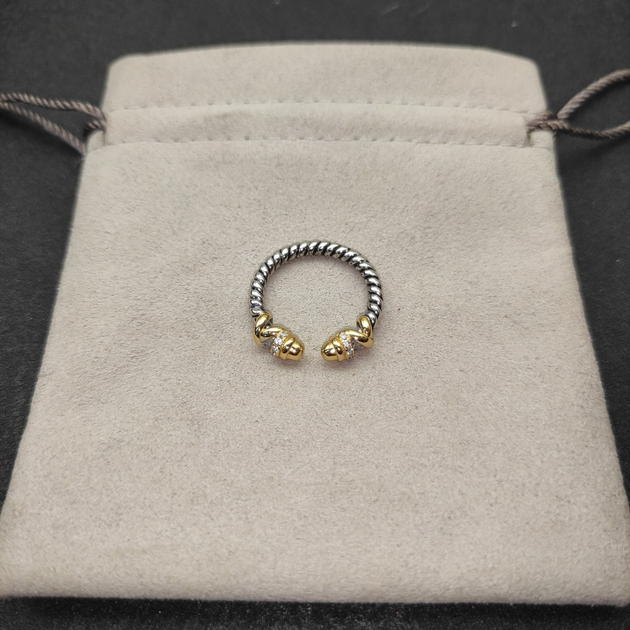 David Yurman Petite Helena Open Ring 925 Silver 18K Gold W Diamonds Size 8