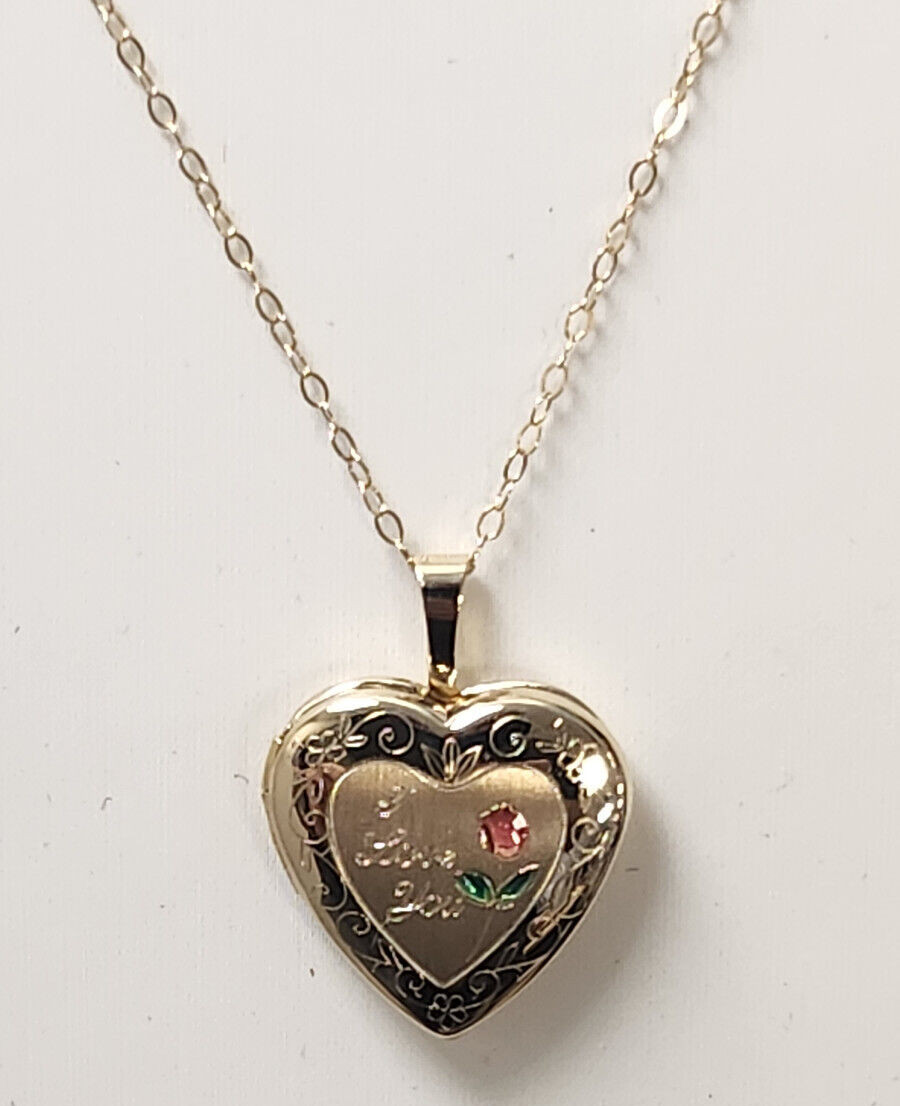 10K Yellow Gold Heart Locket with “I Love You” with 18″ 14K Gold Filled Chain