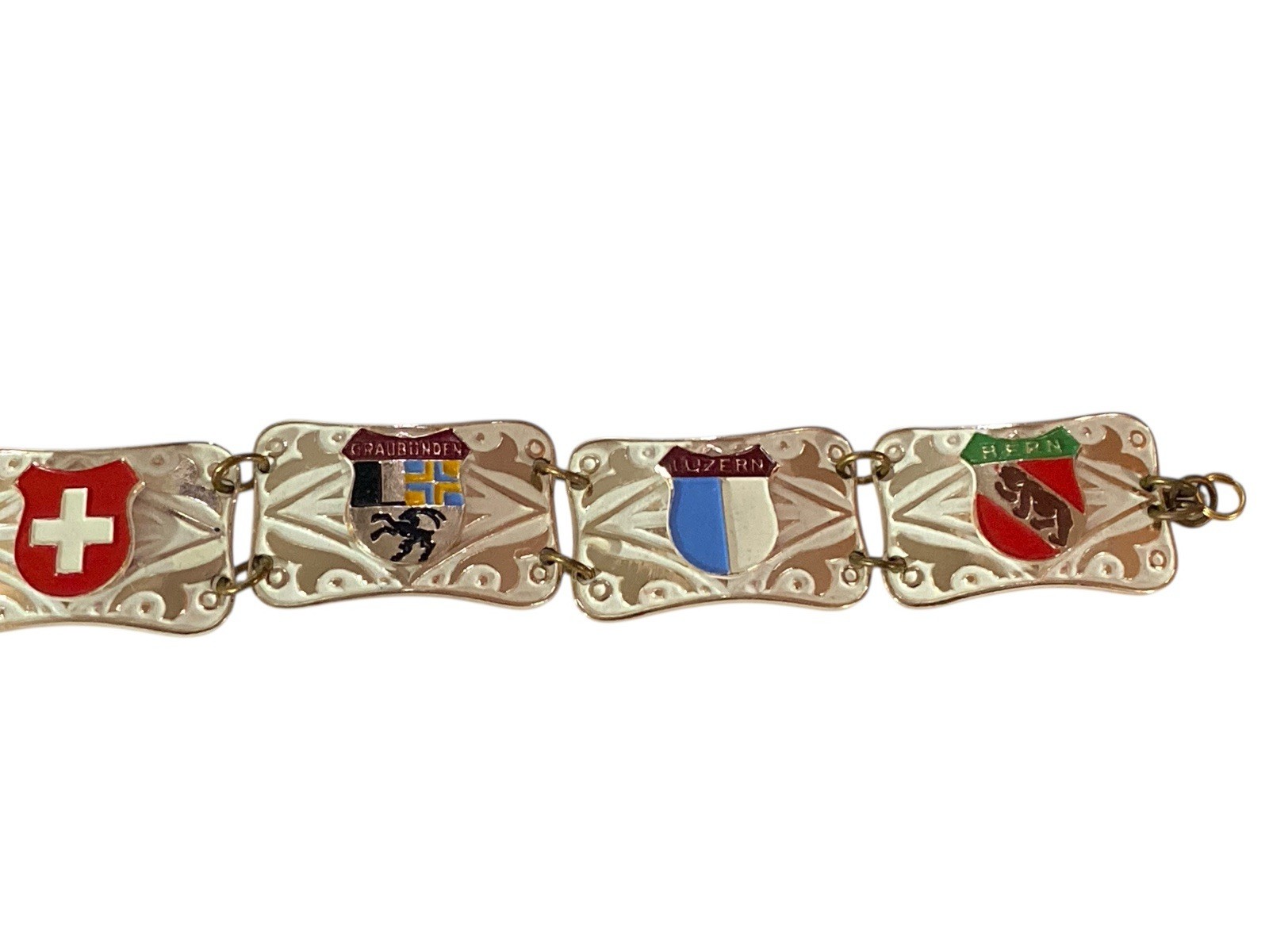 Lovely Vintage Swiss Switzerland Flags Panel Bracelet Travel Europe Tourist