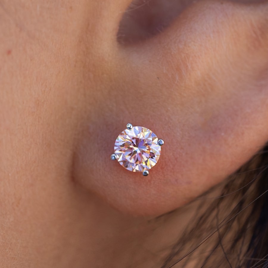Fancy Vivid Pink Lab Created Diamond Stud Earrings Round VS 0.50-1.00 CTW