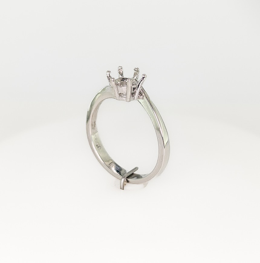 6 mm Round Six Prong Bypass Ring Setting Sterling Silver with Rhodium Finish