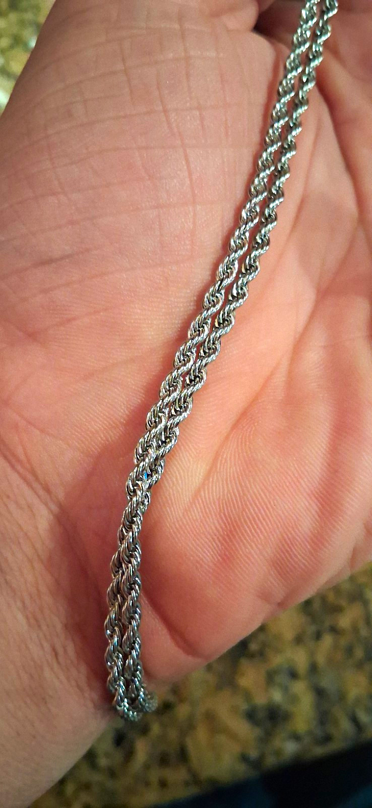 Silver Metal Rope Chain Necklace, Lobster Clasp Closure, No Stones
