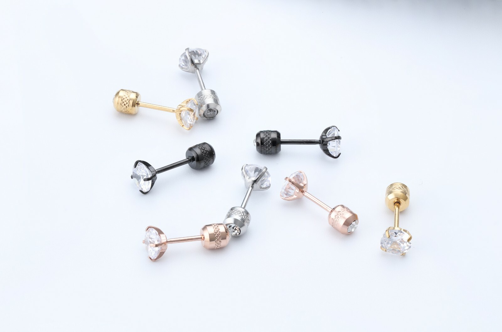 2PCS Silver Stainless Steel Round CZ Earrings Screw Back Ear Stud for Men Women