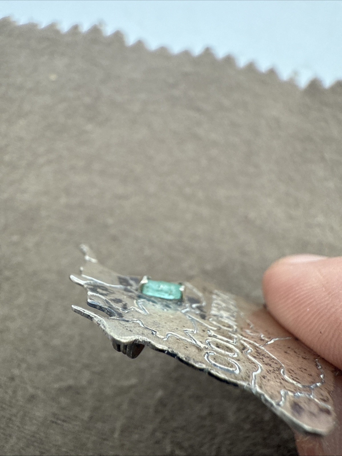 Vintage .900 Sterling Silver and Green Stone Colombia Brooch/Pin