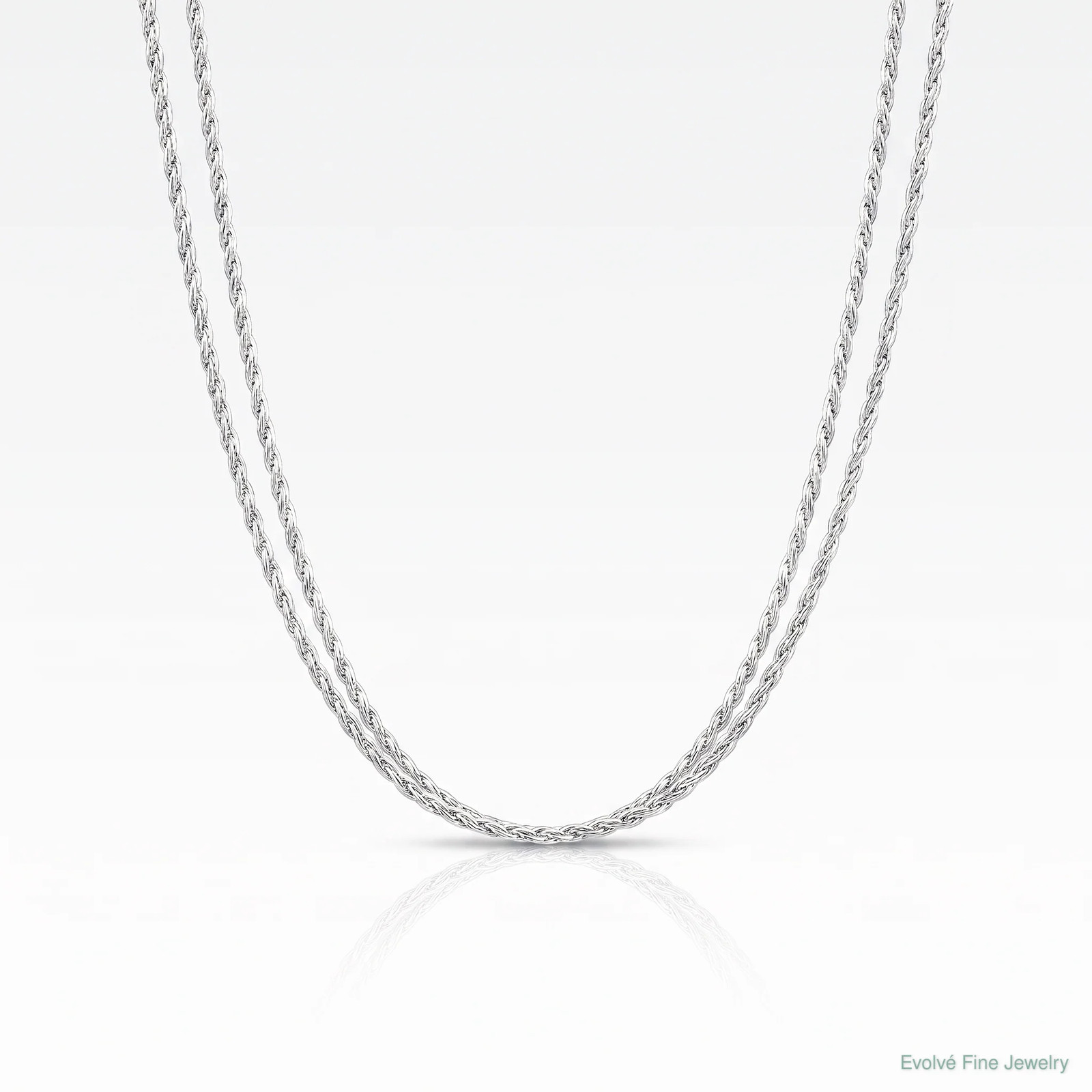 14K White Gold 1mm Round Parisian Wheat Chain Necklace 16″-24″