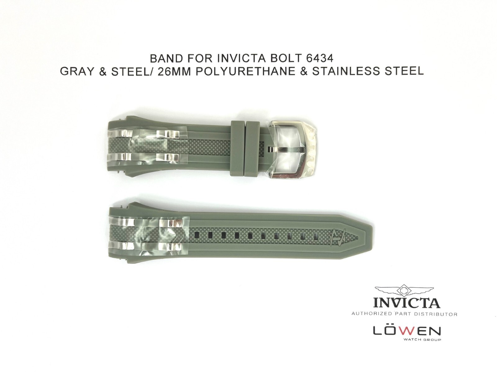 Authentic Invicta Bolt 6434 Gray Polyurethane & Stainless Steel 26mm Watch Band