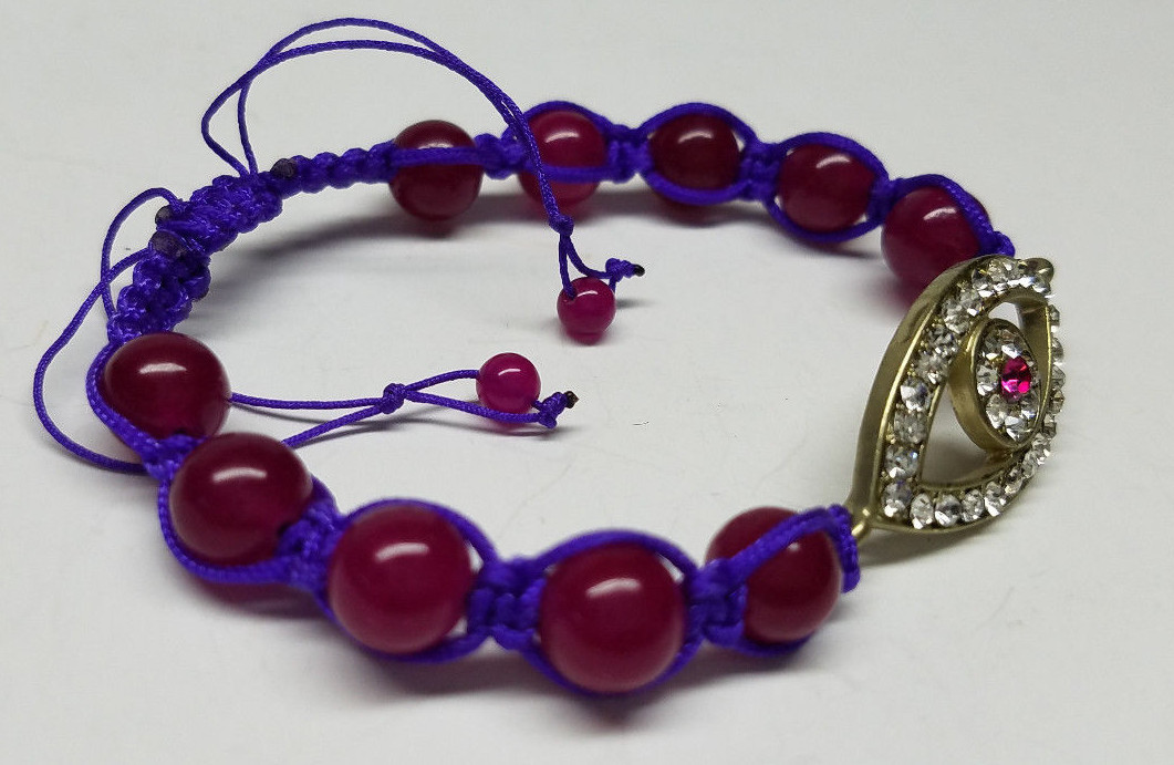 Evil Eye Purple Beads Adjust String Ethnic Bracelet Good Luck Protection Success