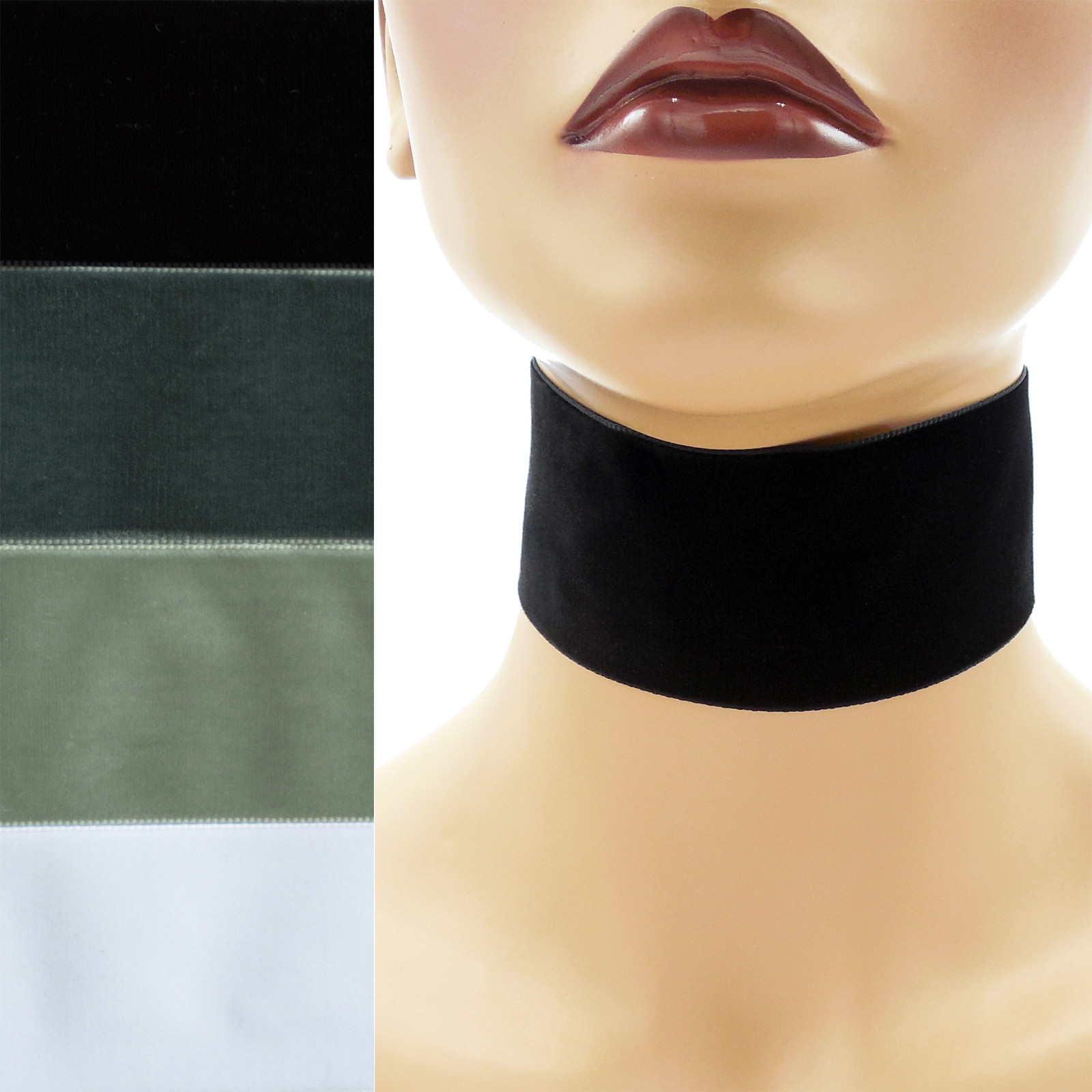 2″ Velvet Choker extra wide 2 inches (50 mm) custom ribbon necklace Black White+