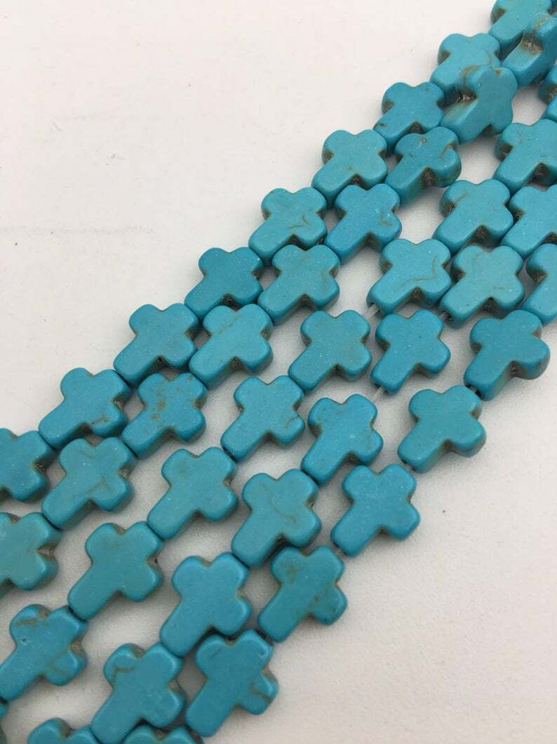 Blue or White Howlite Turquoise Cross Beads 12x16mm 15.5″ Strand