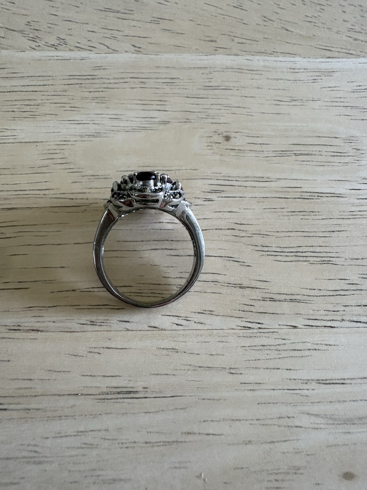 Silver Tone Cluster Cocktail Ring Purple Marquise-Cut Stones Size 9 Pre-Owned