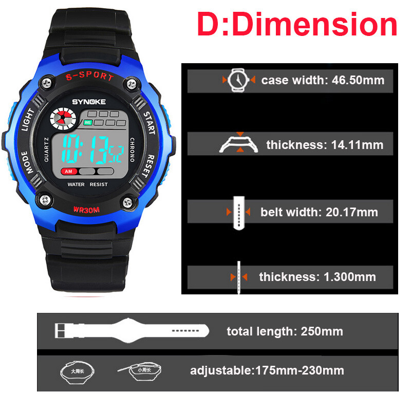 Waterproof Kids Digital Electronic Watch Children Boys Girls Sports LED Watches