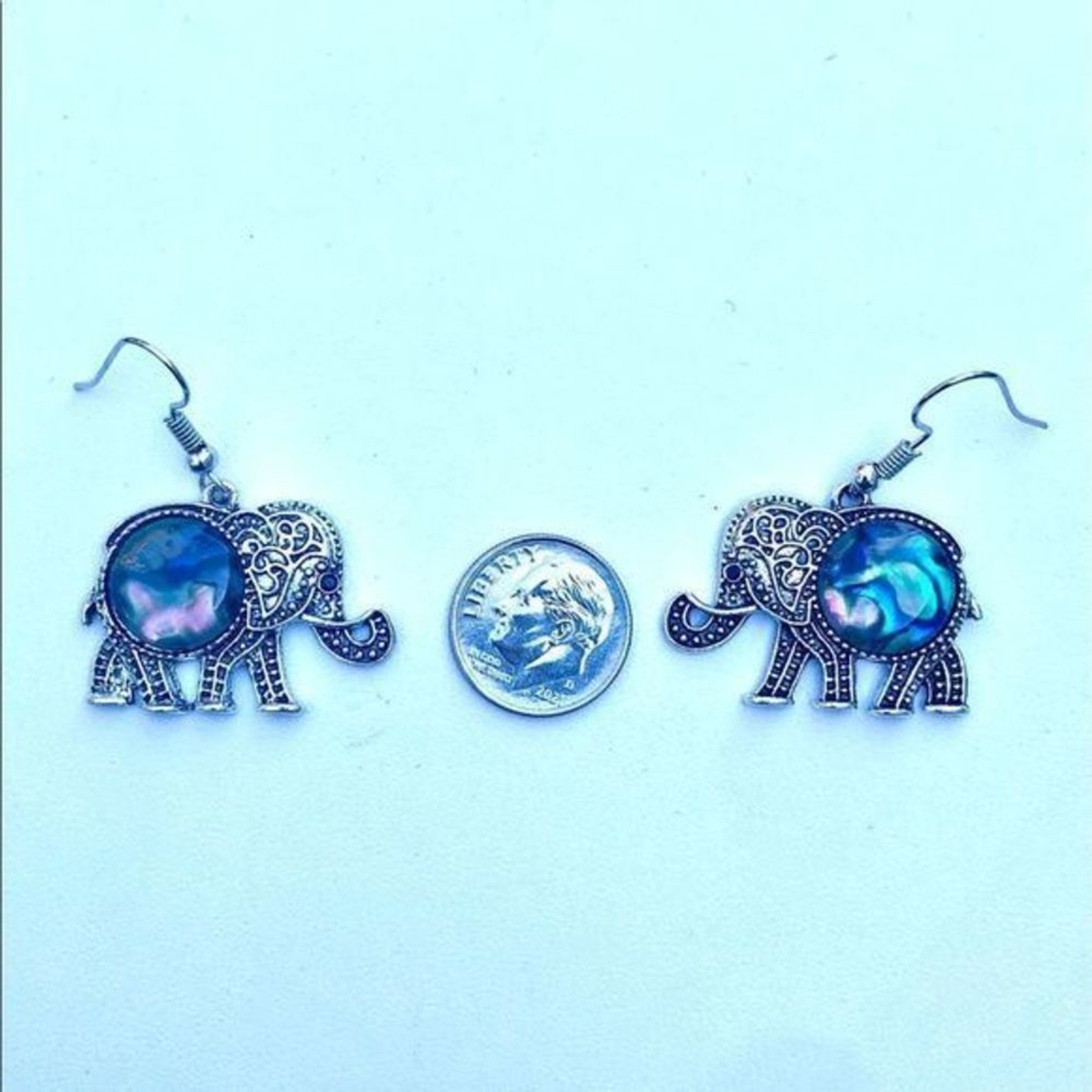 Elephant Earrings Real Abalone Tibetan Silver Drop Earrings NWT
