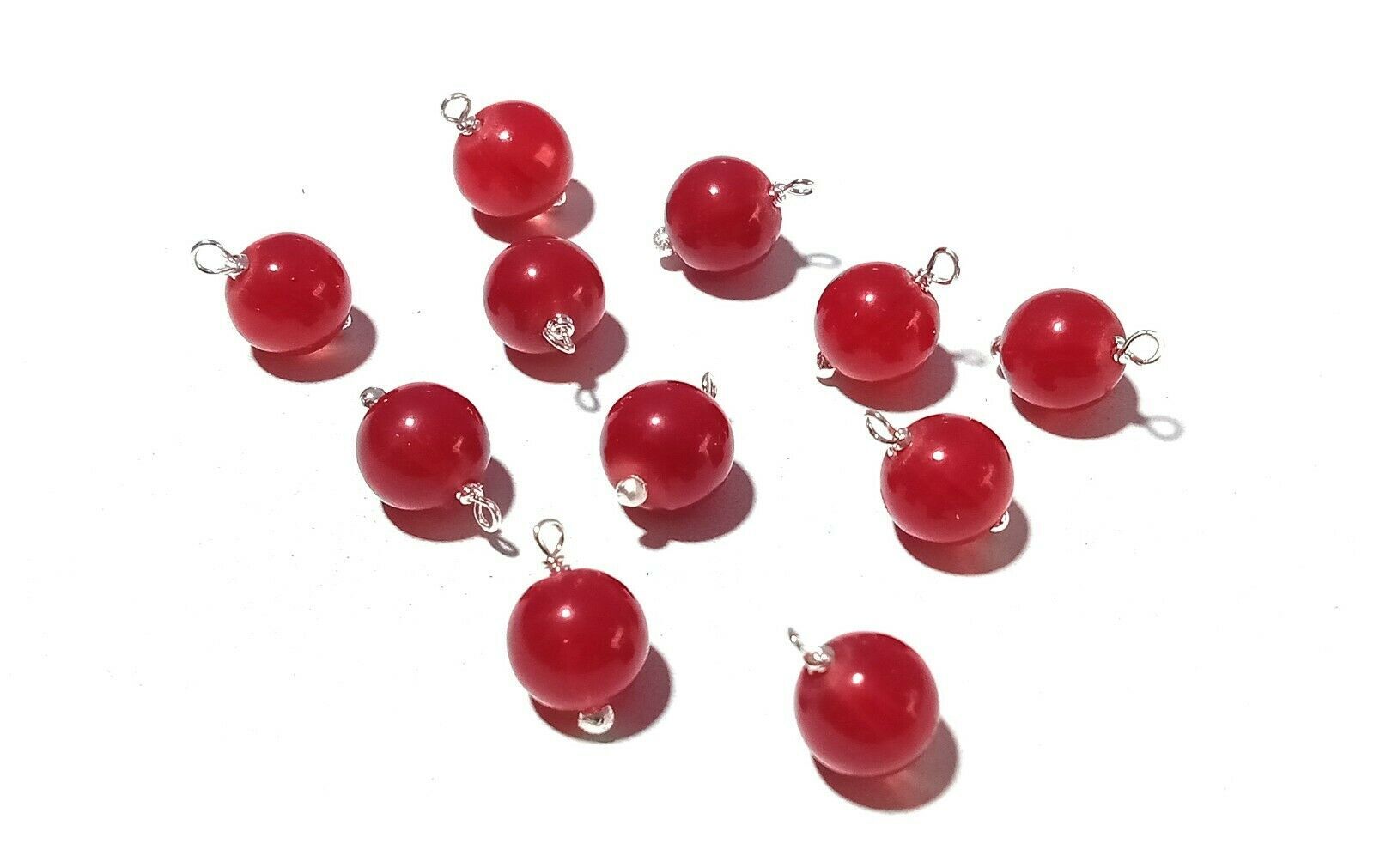 25 Pcs Red Quartz Round Smooth 8mm/10mm Loose Beads, Silver Wire Wrapped Link