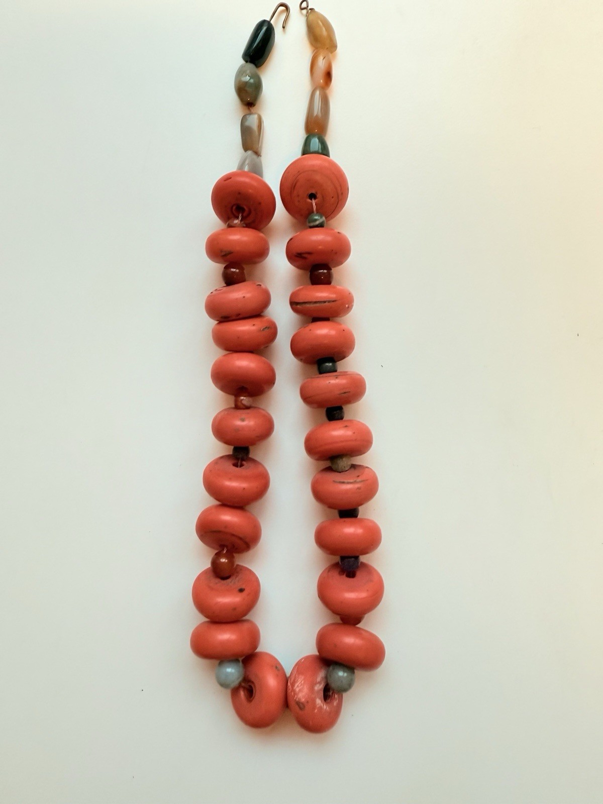 Vintage Nepal Sherpa Coral Glass Bead Necklace (2970)