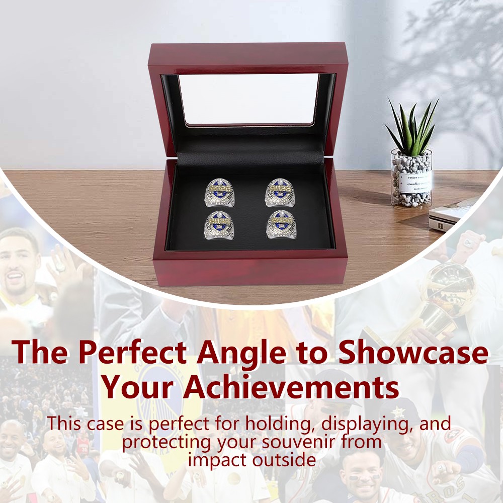 4-Slots Championship Ring Display Box Wooden Collection Case Storage Holder Gift