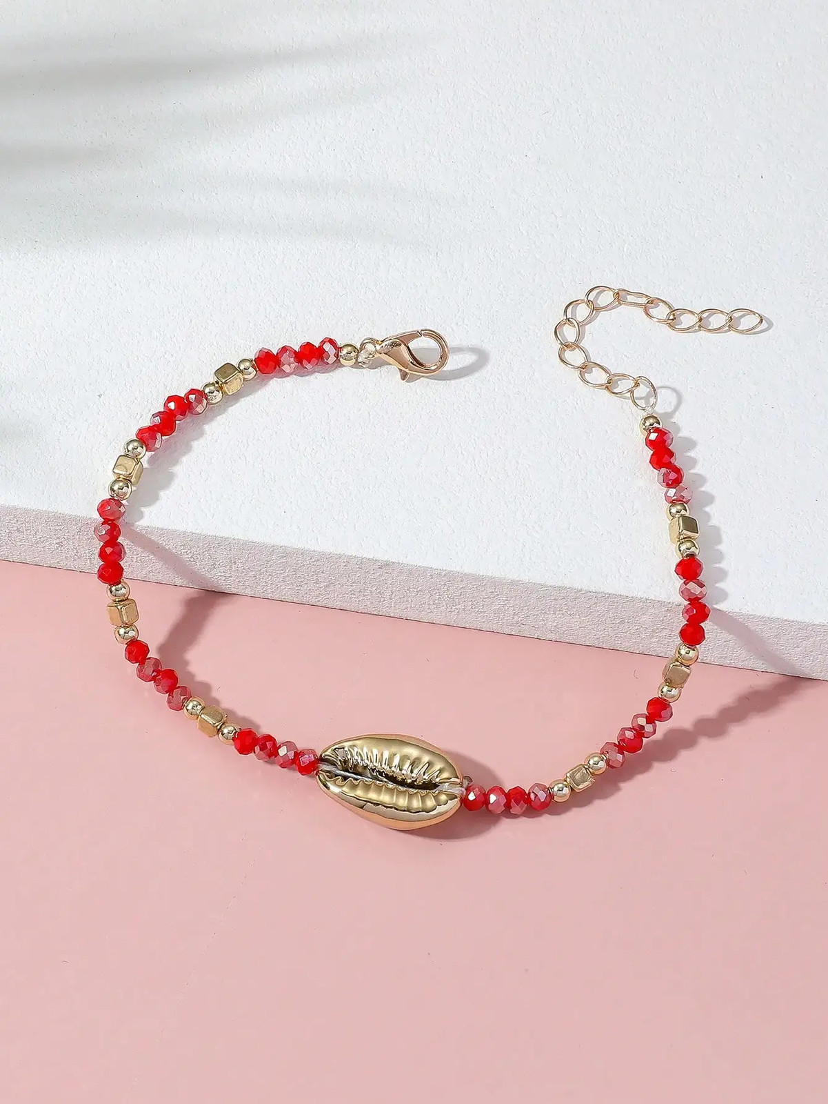 1 Seaside Beach Style String Color Bead Crystal Shell Ankle Ankle Anklet Women’s
