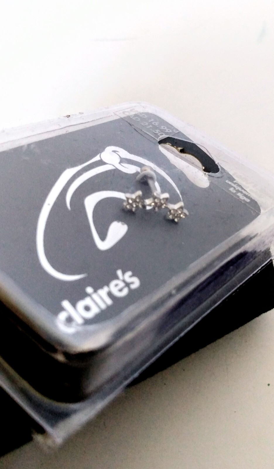NEW Claire’s Titanium Ear Piercing Post Only 16G/1.2mm, 3 Stars With Rhinestones