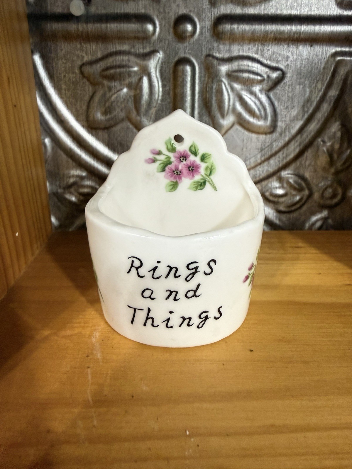 VINTAGE Rings and Things Wall Pocket Jewelry Holder Small Trinket Dish