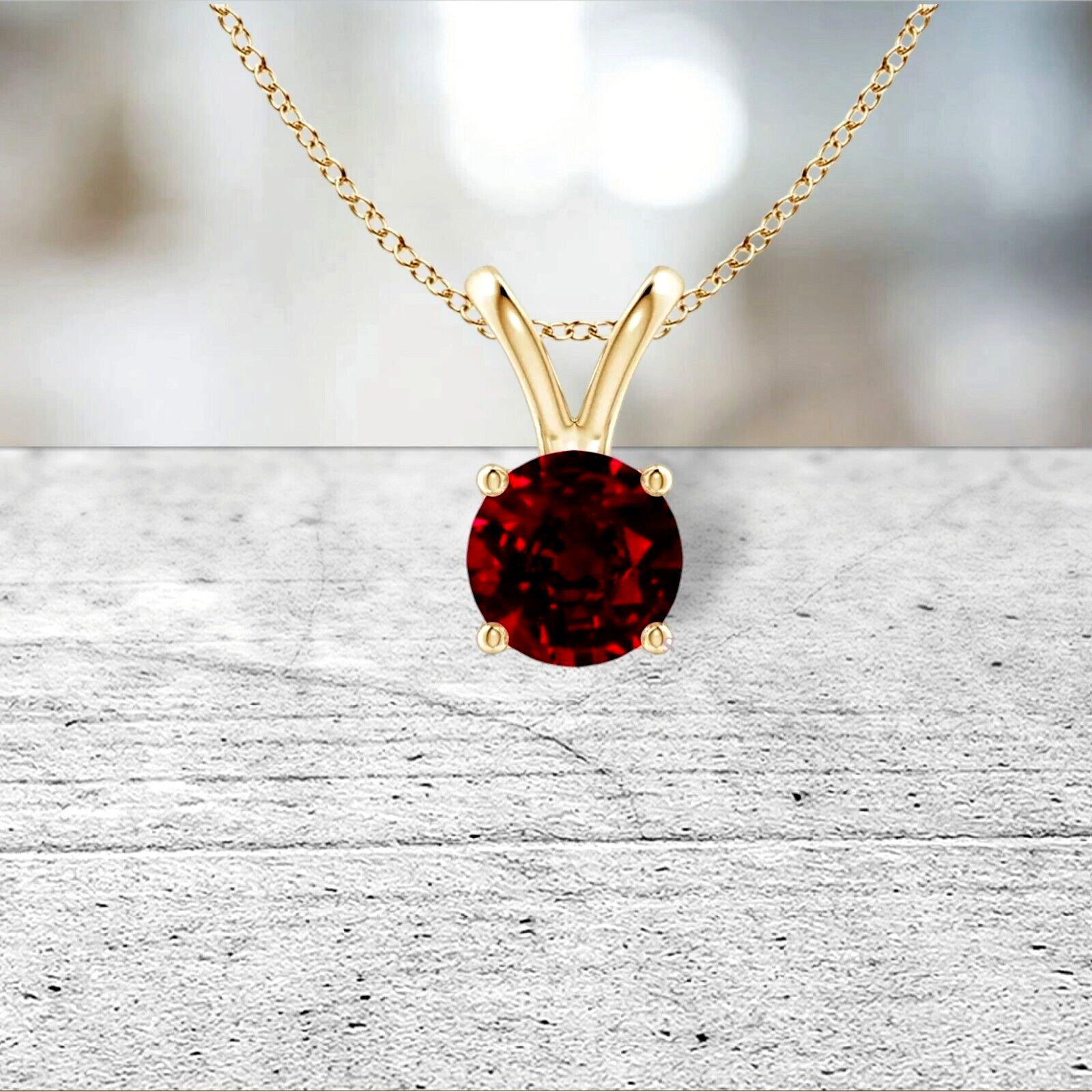 1.25 ct. Genuine Ruby Solitaire Pendant Necklace – Yellow Gold plated Silver