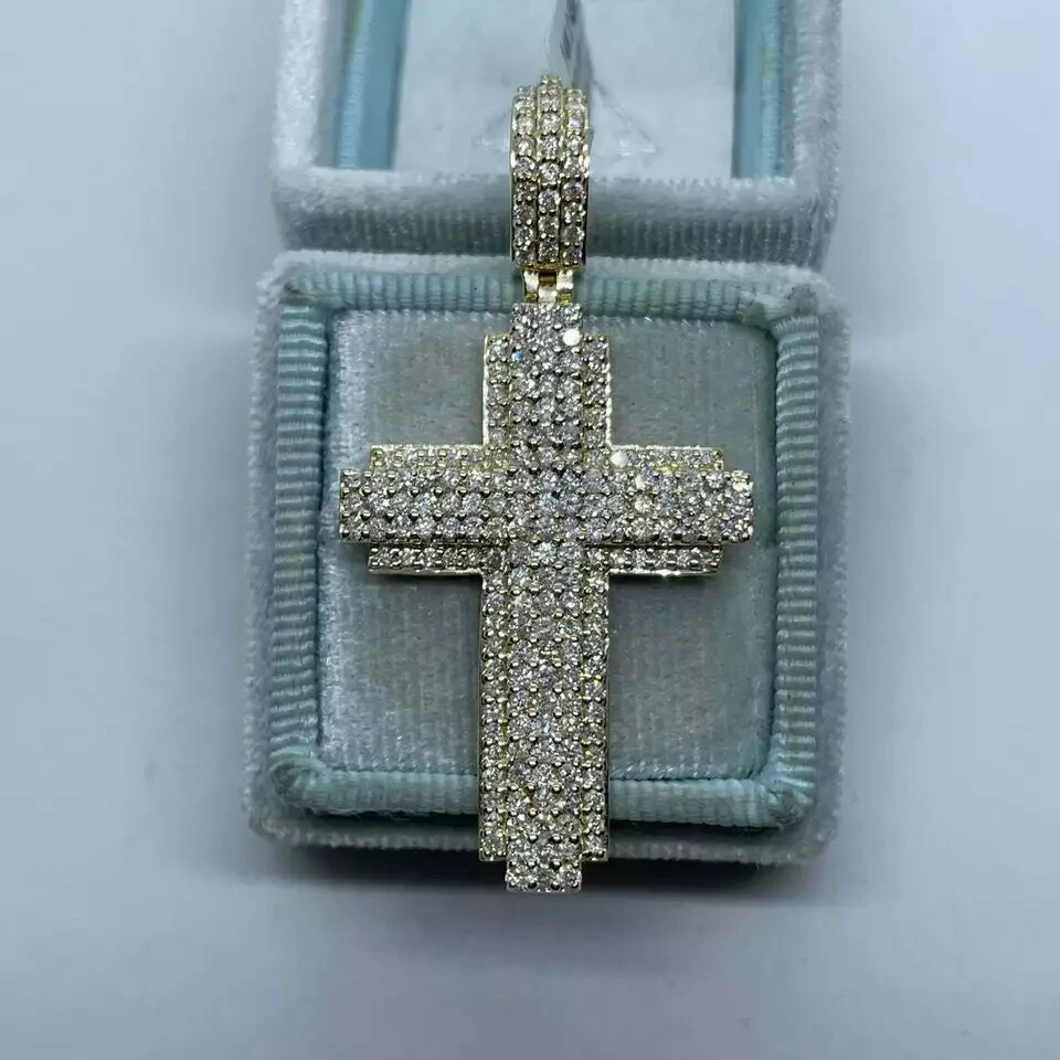 3Ct Round Cut VVS1 Diamond Cross Pendant 14K Yellow Gold Finish 18″Free Chain